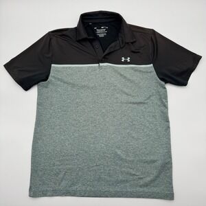 Under Armour Playoff Polo Mens Medium Brown Aqua Heathered Colorblock Golf Shirt